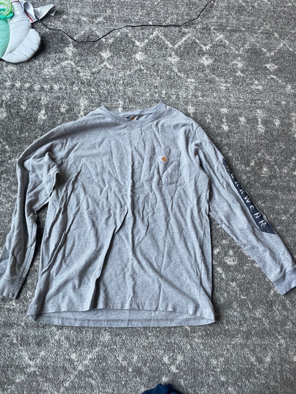 Carhartt Gray Long-Sleeve Pocket Tee with Sleeve Logo